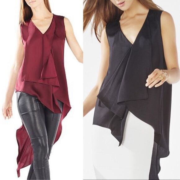BCBGMAXAZRIA Sleeveless V-Neck High-Low Draped Asymmetrical Blouse S - Picture 6 of 6